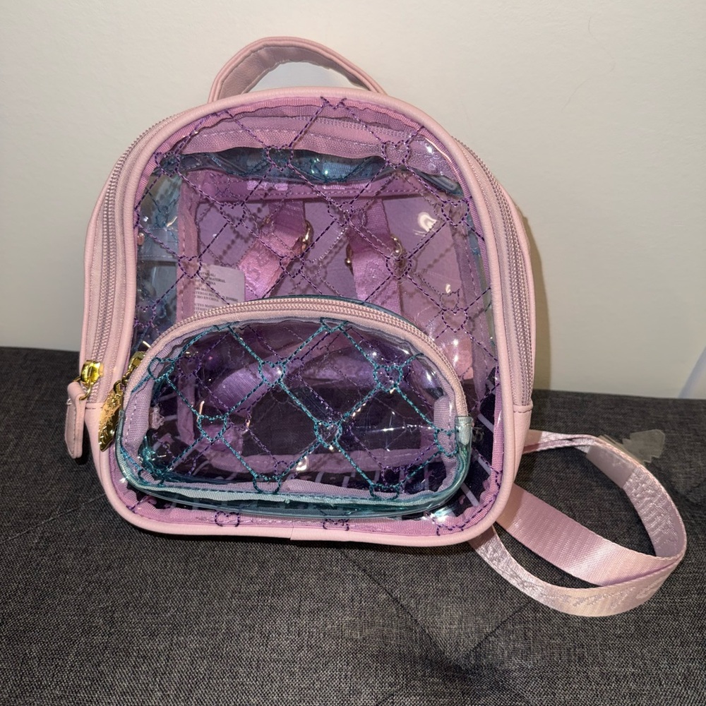 Betsey Johnson Clear Mini Clear Purple/Pink Backpack Glossy Finish NWOT